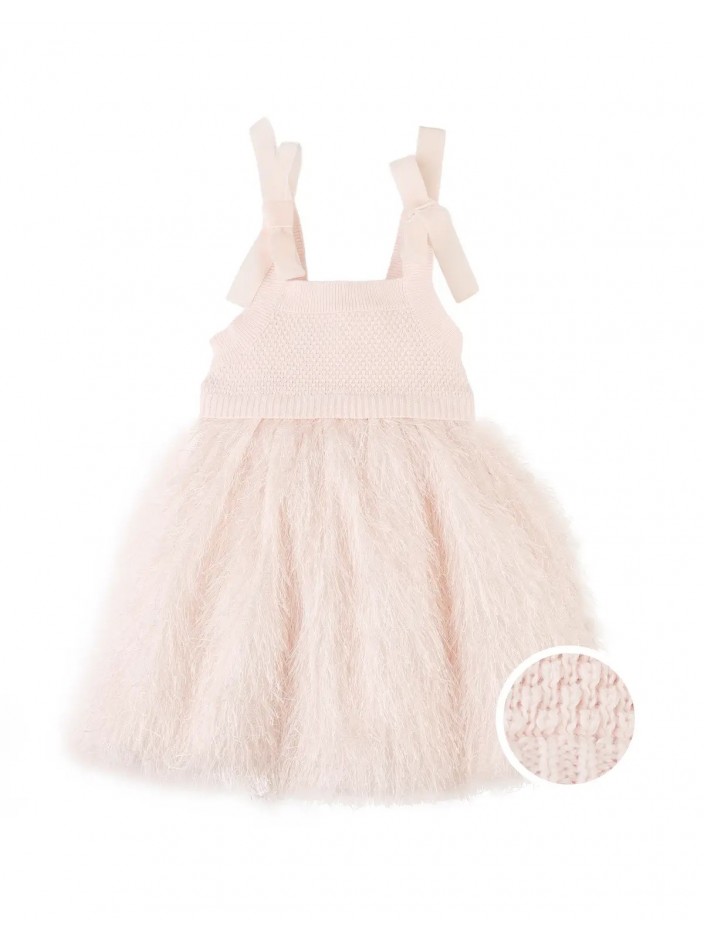 Baby Michelle Knitted Top and Feather Fabric Combi Dress