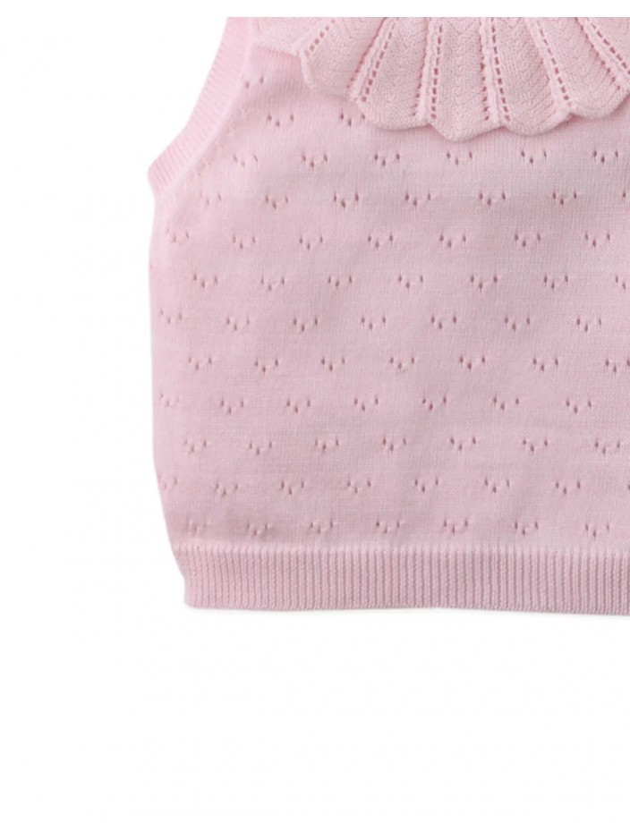 Baby Cerise Knitted Pointelle Top with Ruffled Collar