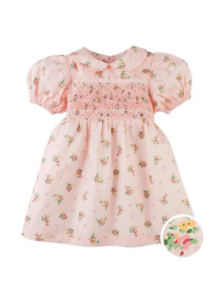 Baby Emie Smocked Dress with Collar and Puff Sleeves