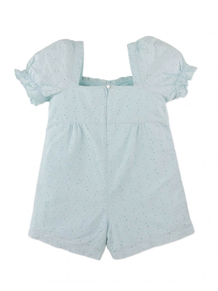 Daniela Bow Eyelet Playsuit with Ruffled Sweetheart Neckline