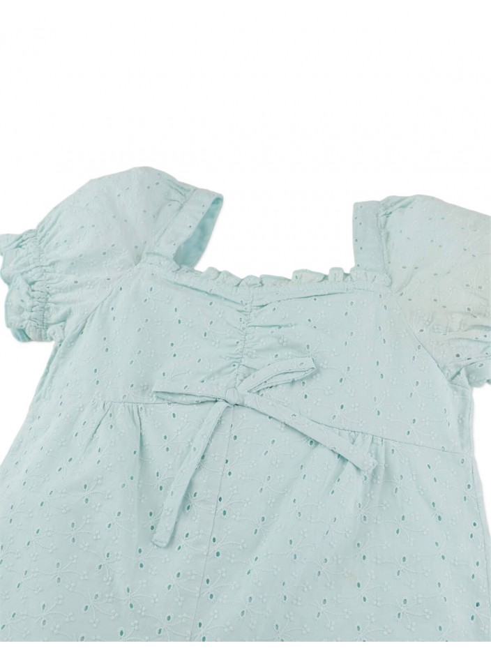 Daniela Bow Eyelet Playsuit with Ruffled Sweetheart Neckline