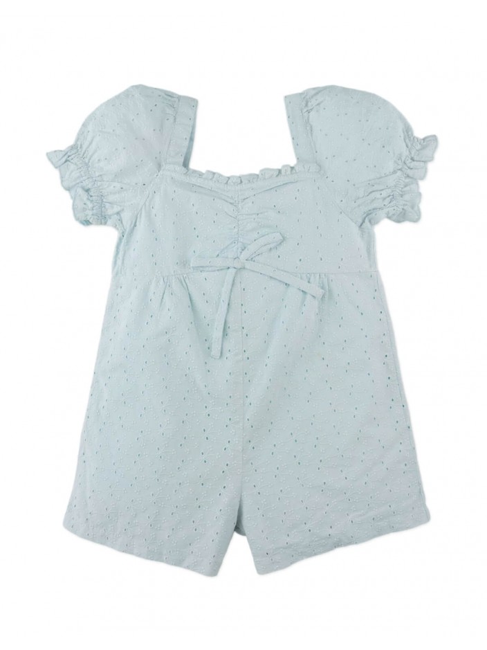 Daniela Bow Eyelet Playsuit with Ruffled Sweetheart Neckline