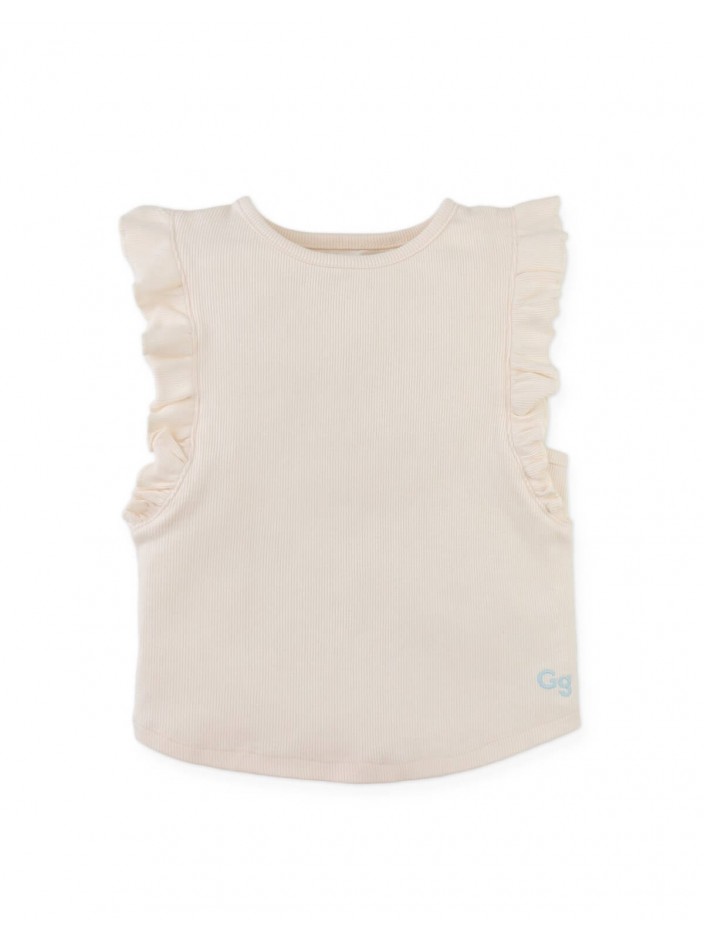 Cici Tank Top with Ruffled Sleeves and Embroidered Gg Logo