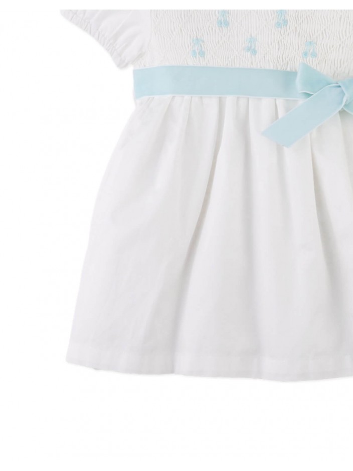 Baby Kienna Short Sleeves Smocked Dress with Belt and Bow Details