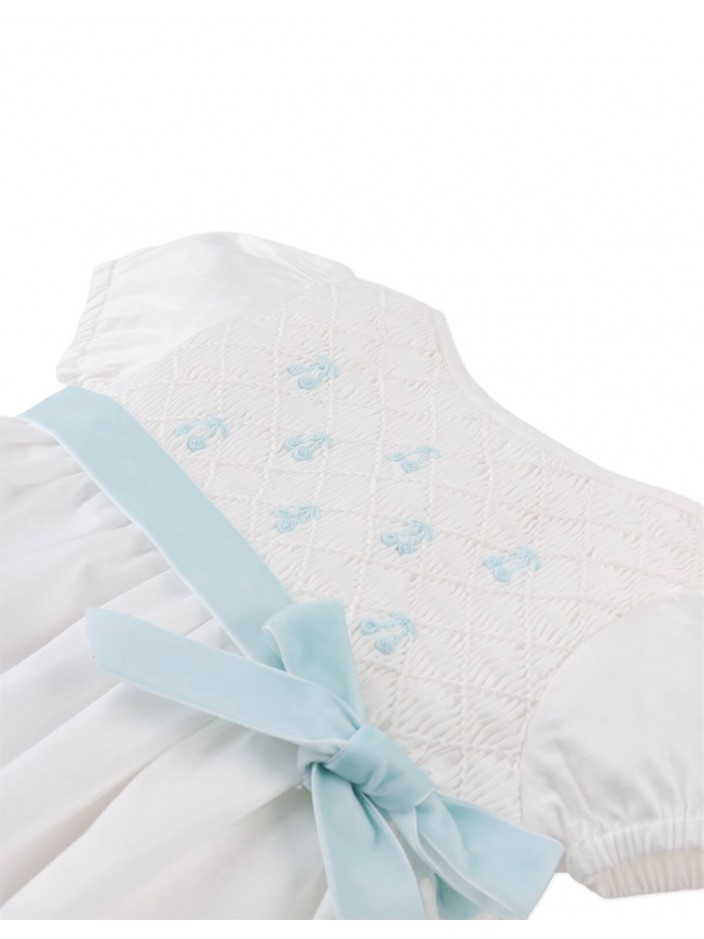 Baby Kienna Short Sleeves Smocked Dress with Belt and Bow Details