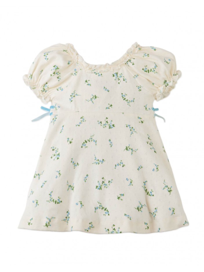 Baby Giselle Puff Sleeves Dress with Satin Ribbon Trim on Waist