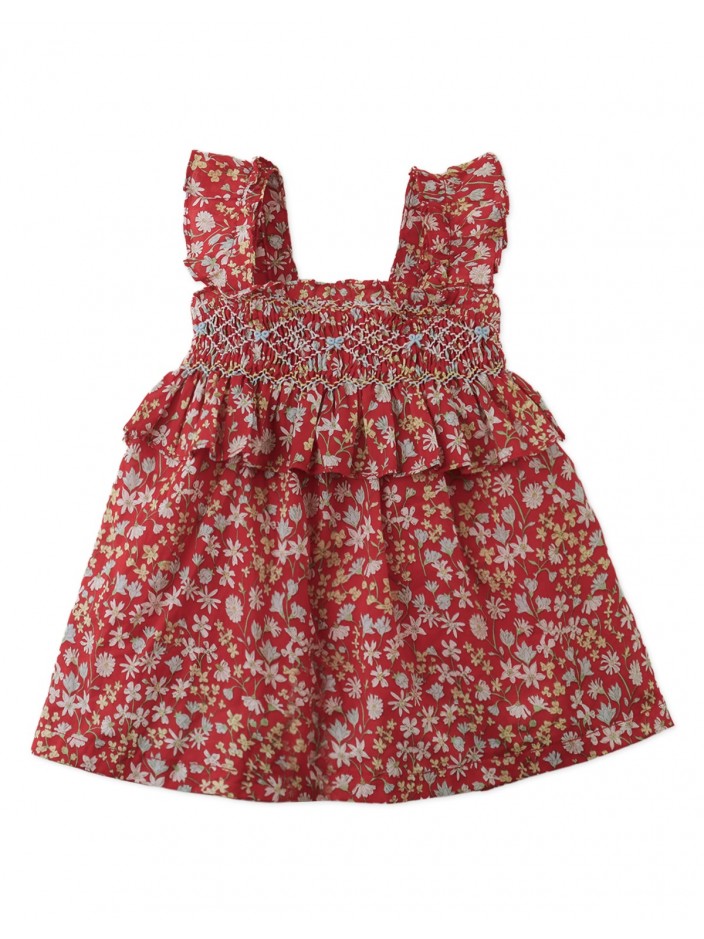 Baby Lulu Smocked Tiered Dress with Ruffle Sleeves