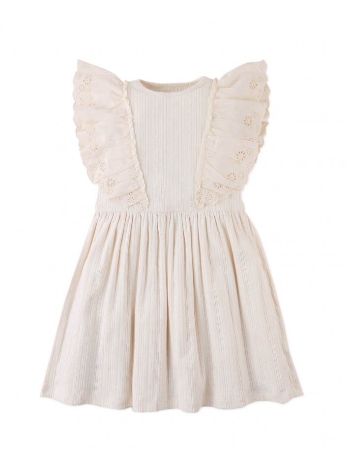 Liberty Multiribbed Dress with Eyelet Ruffle Sleeves