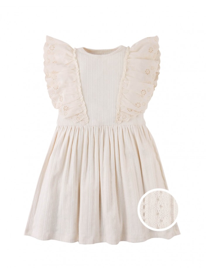 Liberty Multiribbed Dress with Eyelet Ruffle Sleeves