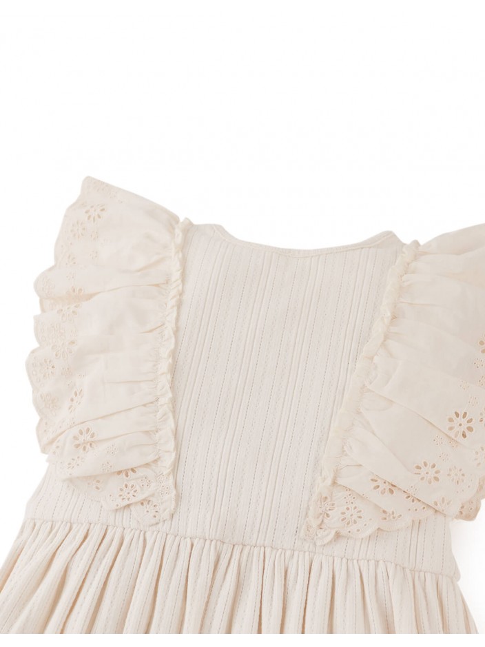 Liberty Multiribbed Dress with Eyelet Ruffle Sleeves