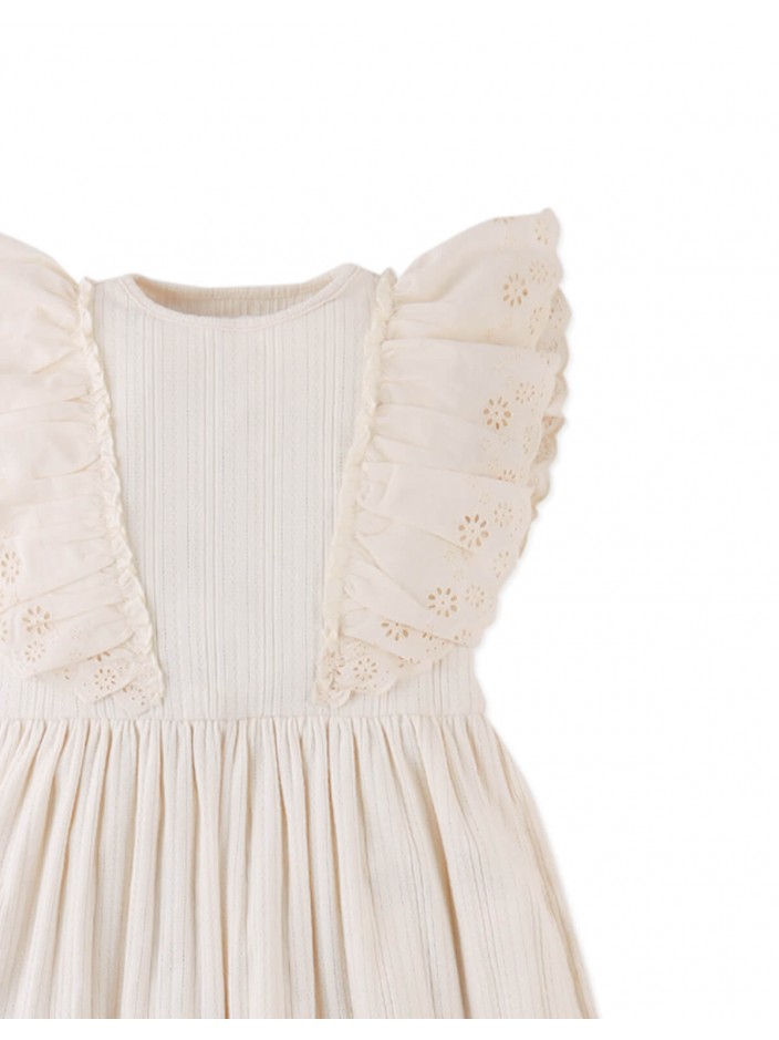 Liberty Multiribbed Dress with Eyelet Ruffle Sleeves