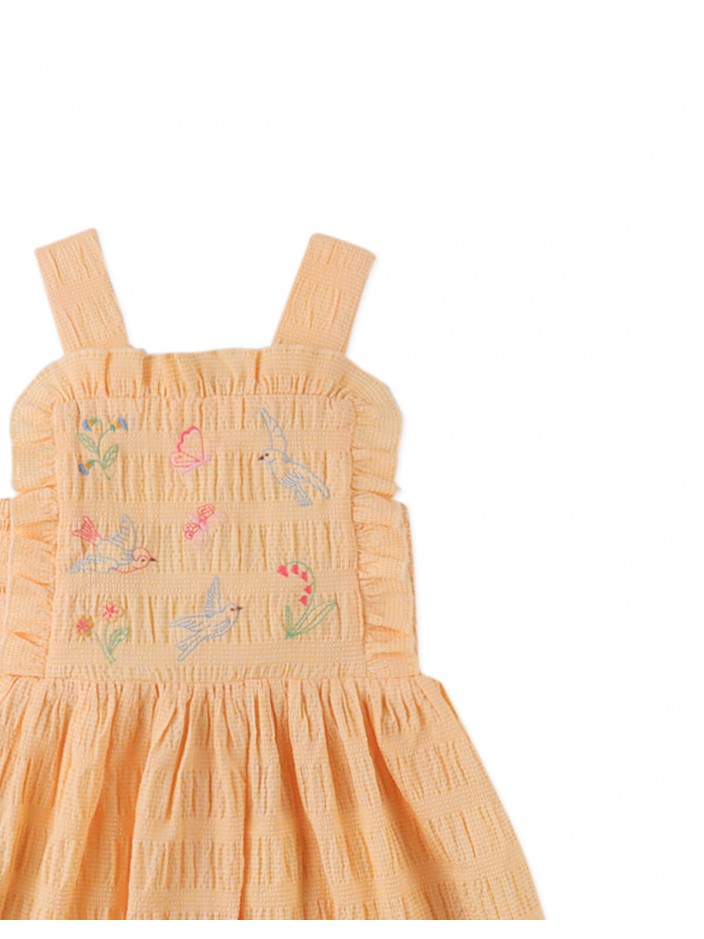 Emily Ruffled Apron Dress with Botanical Embroidery