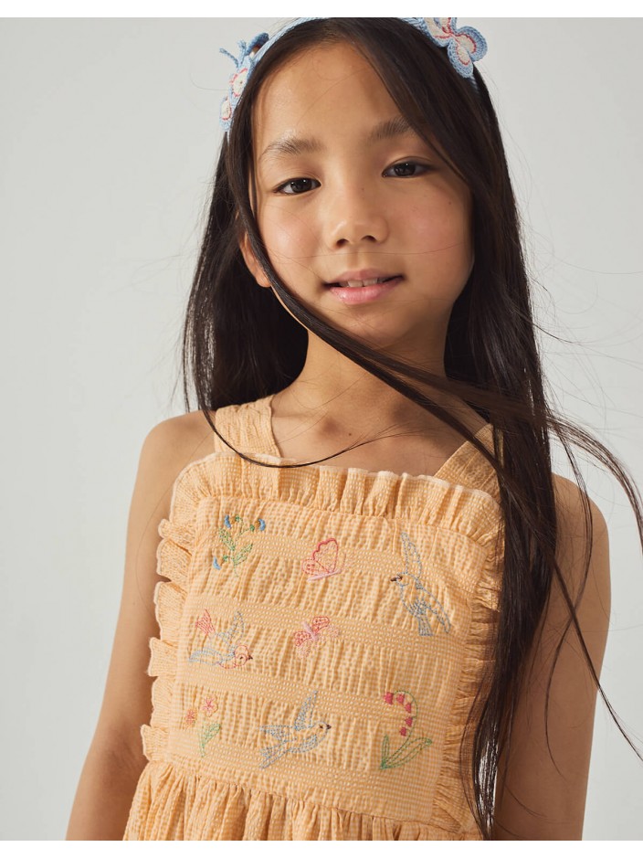 Emily Ruffled Apron Dress with Botanical Embroidery