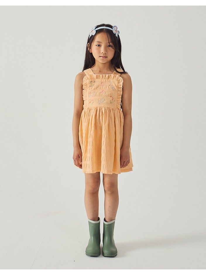 Emily Ruffled Apron Dress with Botanical Embroidery