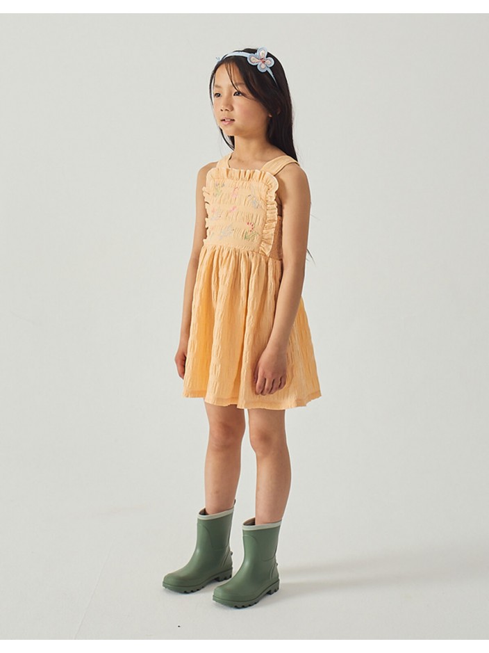 Emily Ruffled Apron Dress with Botanical Embroidery
