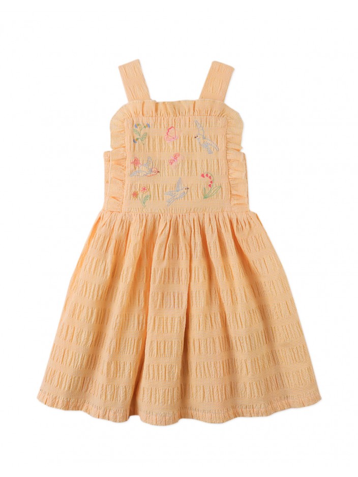 Emily Ruffled Apron Dress with Botanical Embroidery