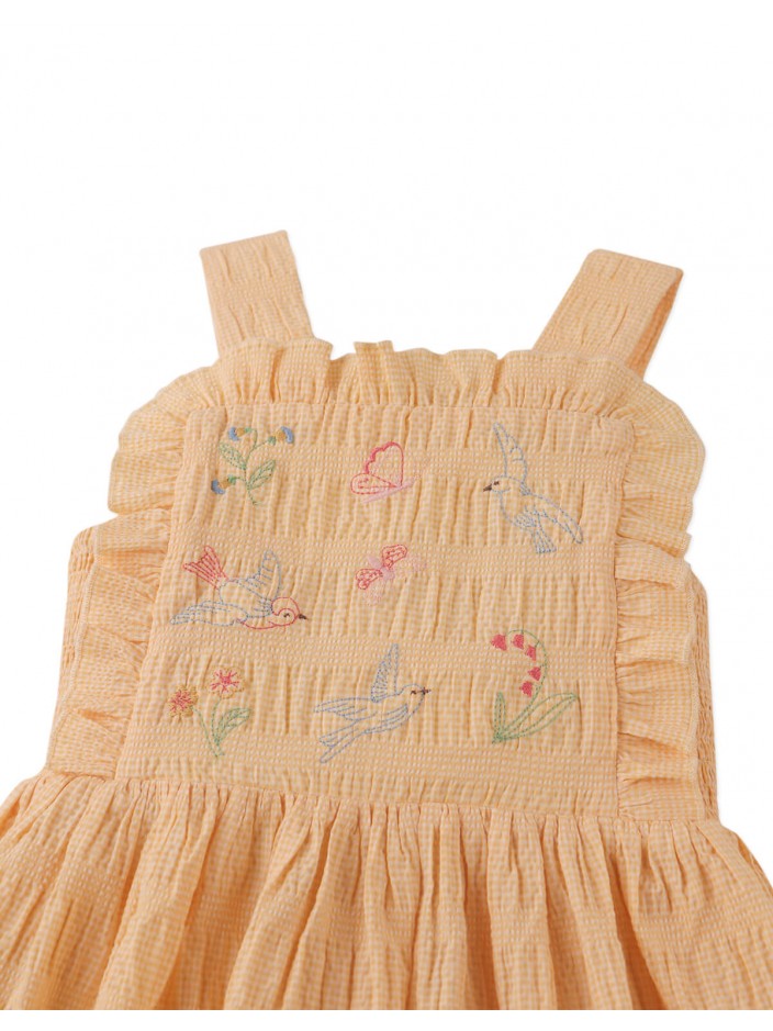 Emily Ruffled Apron Dress with Botanical Embroidery