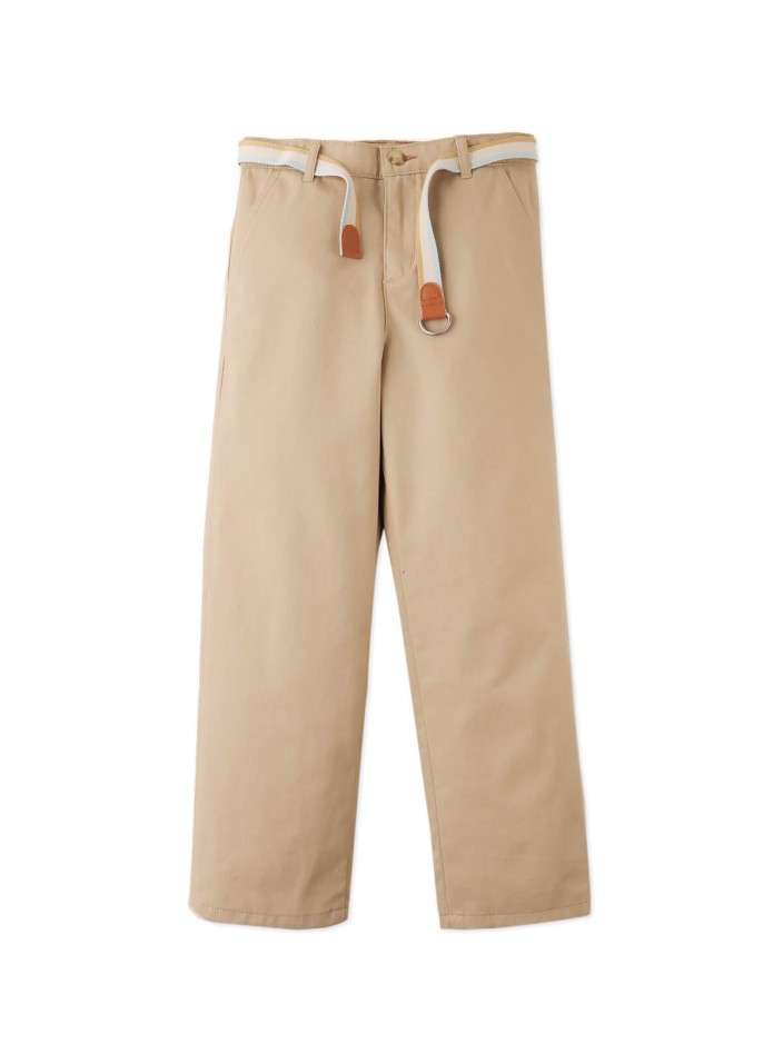 Edward Regular Straight Twill Pants with Striped Canvas Belt