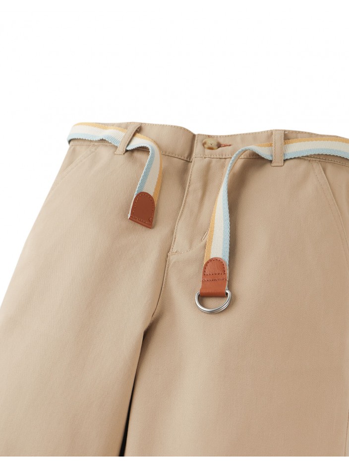 Edward Regular Straight Twill Pants with Striped Canvas Belt