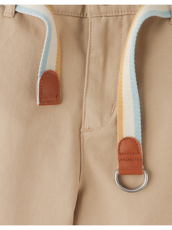 Edward Regular Straight Twill Pants with Striped Canvas Belt
