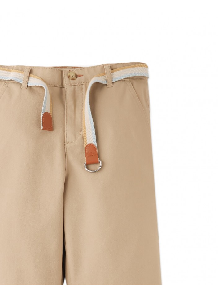Edward Regular Straight Twill Pants with Striped Canvas Belt