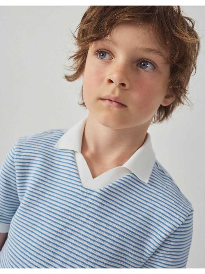 Husker Striped Textured Terry Polo Shirt