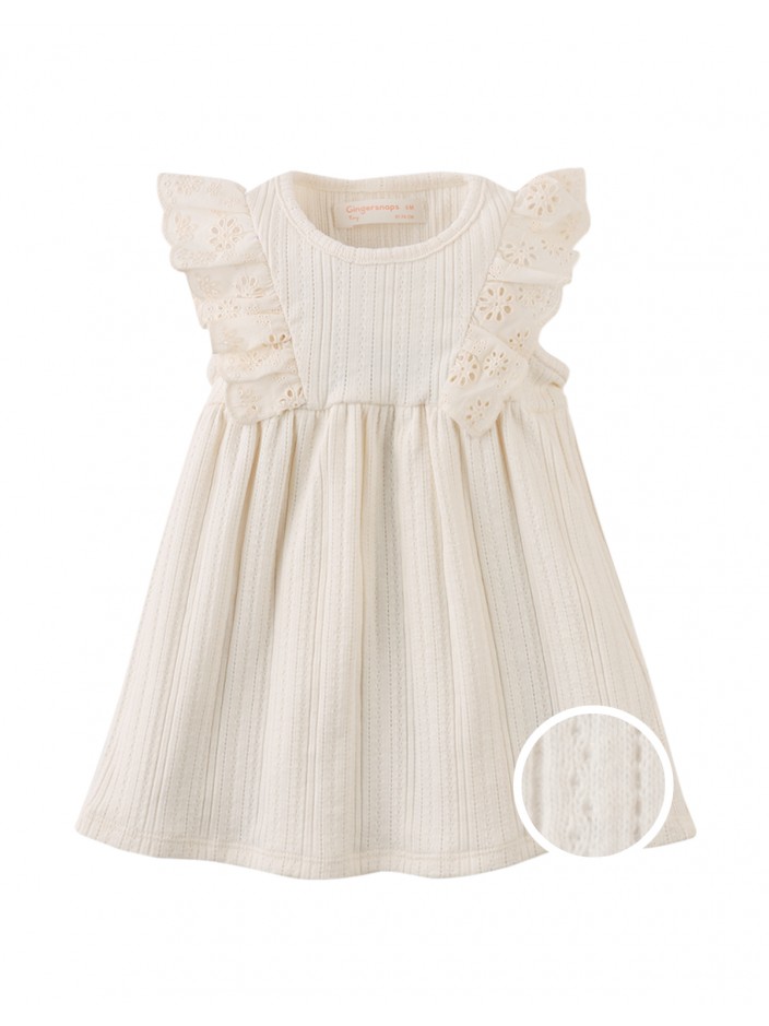Baby Elowyn Ruffle Sleeved Dress with Embroidery Details