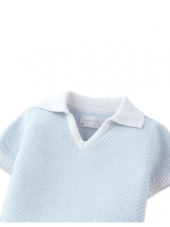 Baby Lucius Popcorn Polo with Ribbed Cuffs & Hem