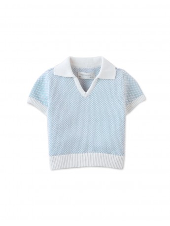 Baby Lucius Popcorn Polo with Ribbed Cuffs & Hem