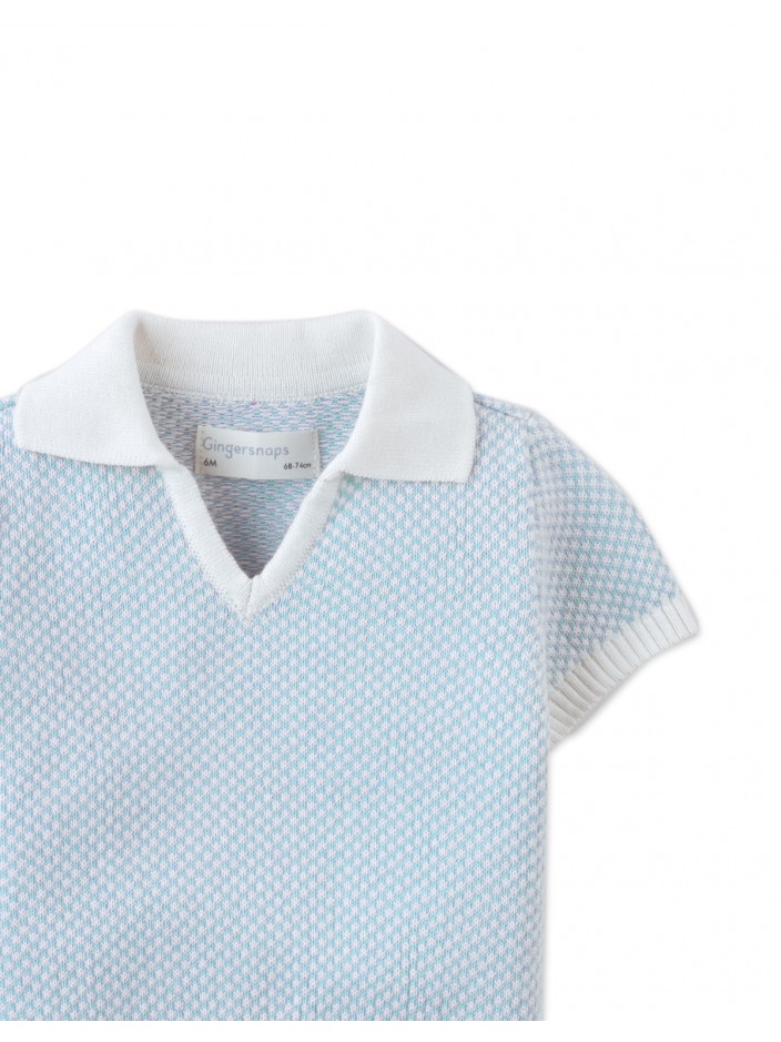Baby Lucius Popcorn Polo with Ribbed Cuffs & Hem