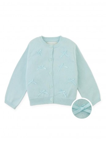 Baby Lacey Machine-Knitted Long Sleeve Cardigan with Bow Details