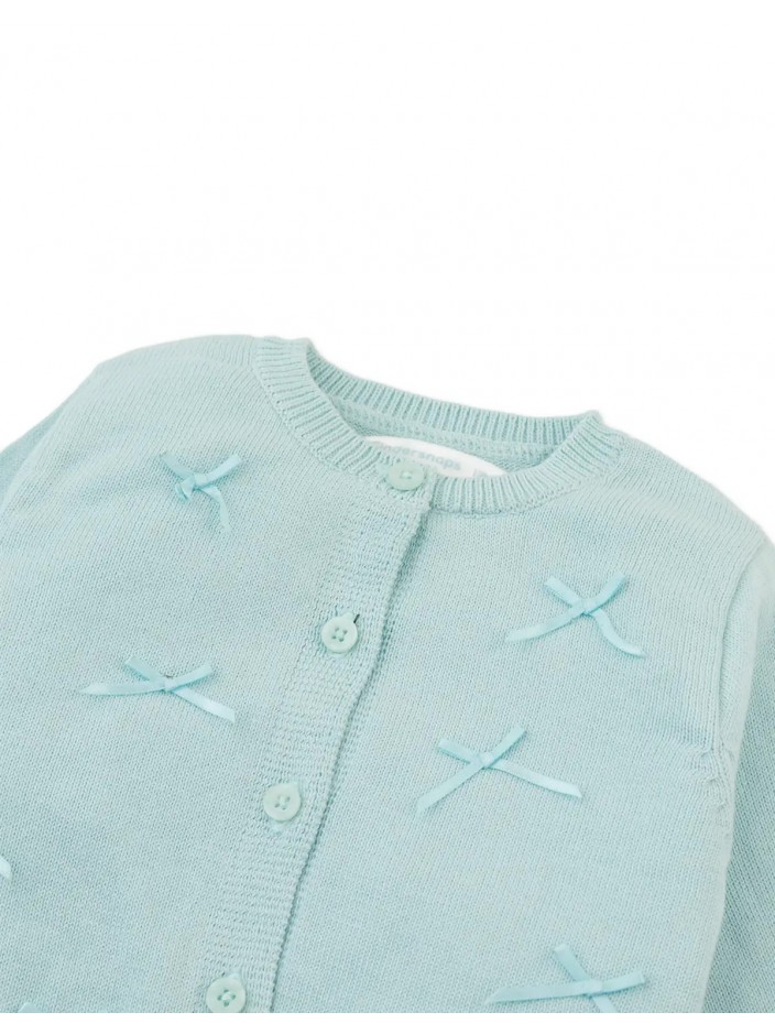 Baby Lacey Machine-Knitted Long Sleeve Cardigan with Bow Details