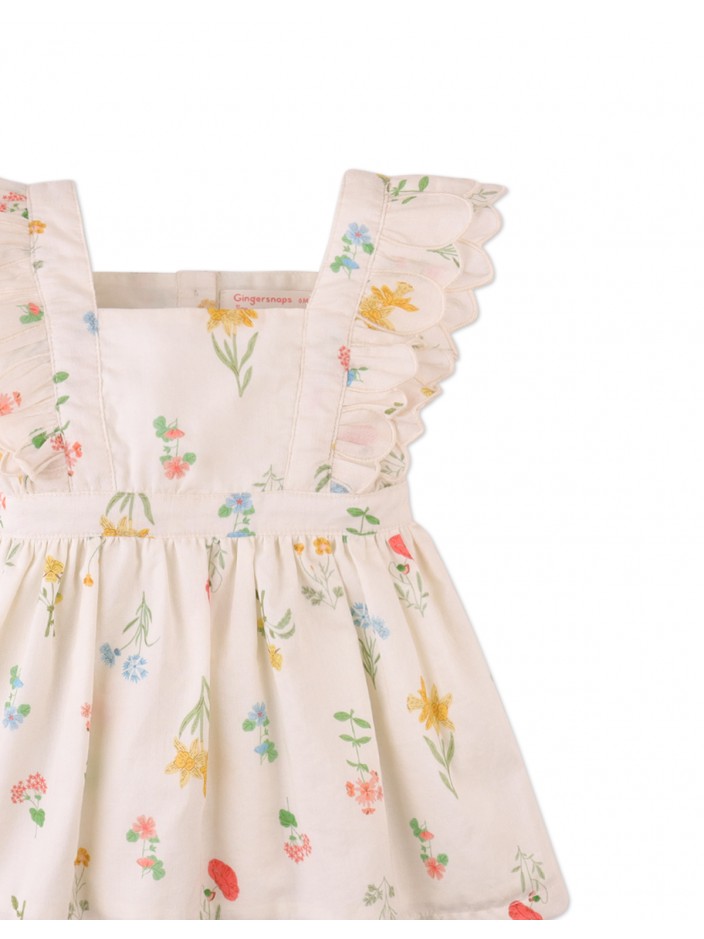 Baby Chisa Dress with Embroidered Petal Ruffle Sleeves