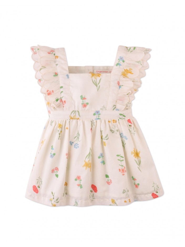 Baby Chisa Dress with Embroidered Petal Ruffle Sleeves