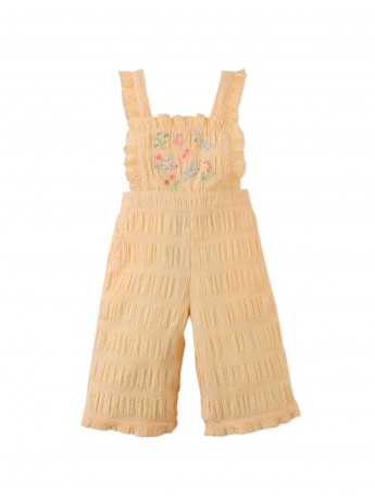 Baby Cocona Checkered Jumpsuit with Botanical Embroidery