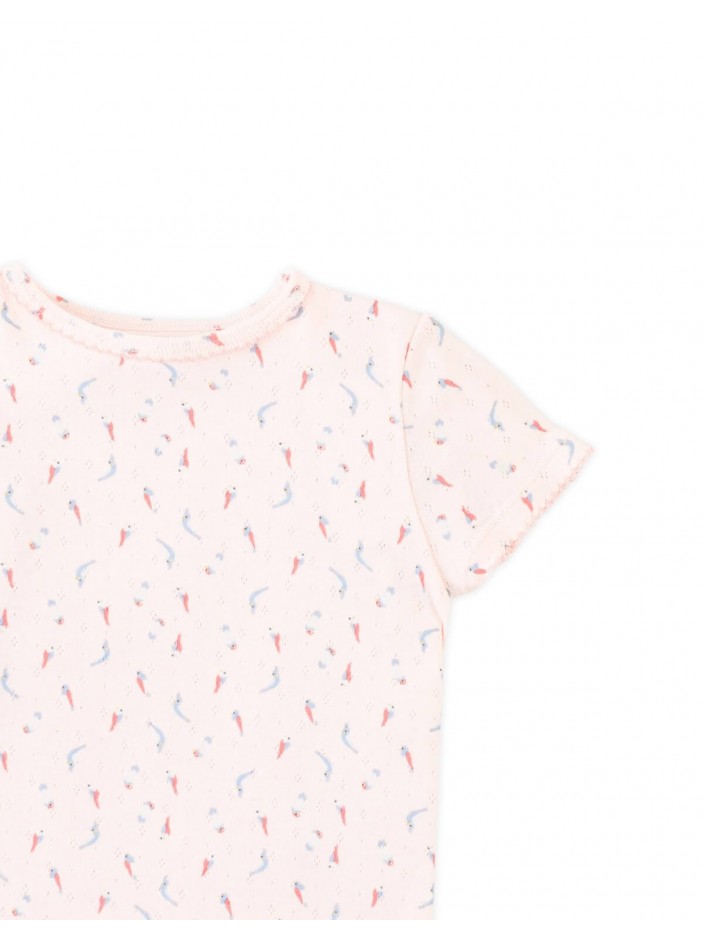 Baby Sylvie Bird Pointelle Ribbed Tee with Picot Trim