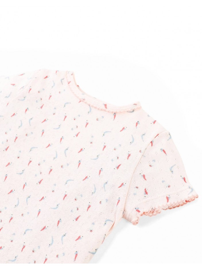 Baby Sylvie Bird Pointelle Ribbed Tee with Picot Trim