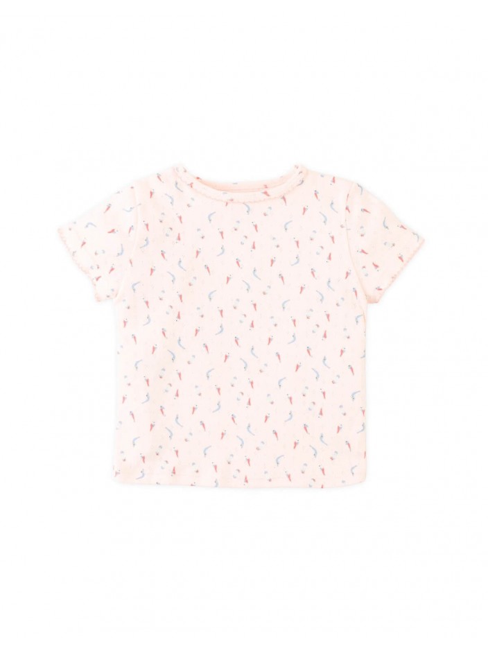 Baby Sylvie Bird Pointelle Ribbed Tee with Picot Trim