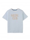 Juan Micro Stripe Tee with "Sailing Club" Print