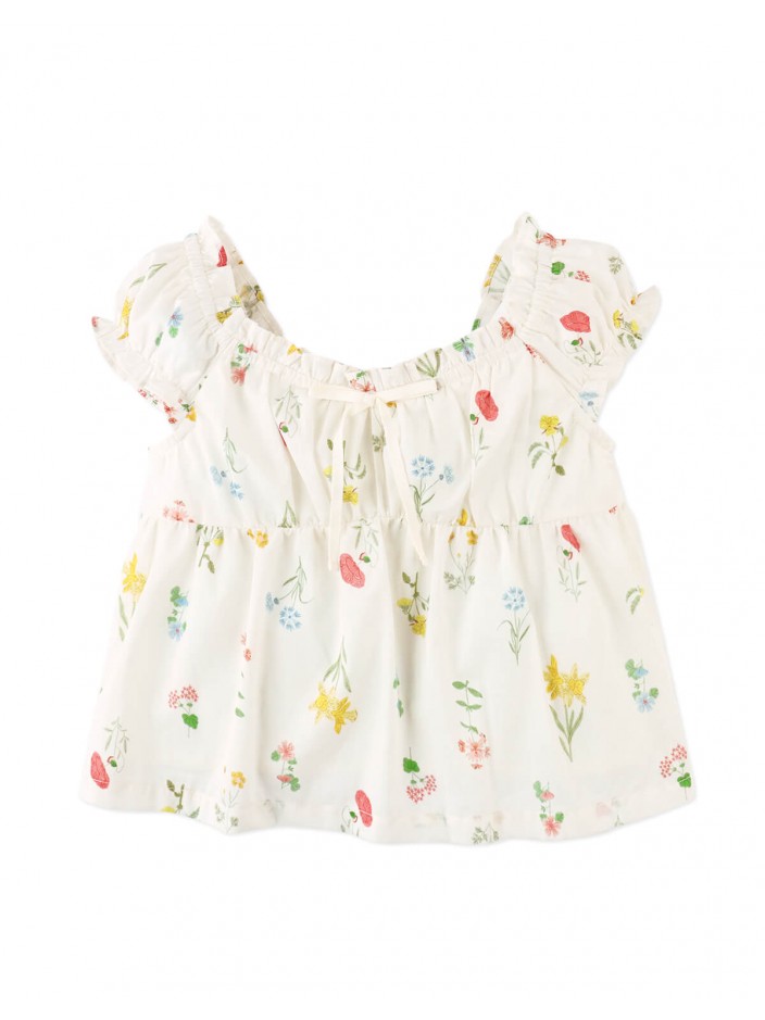 Jennie Cotton Top with Ruffled Details & Puff Sleeves