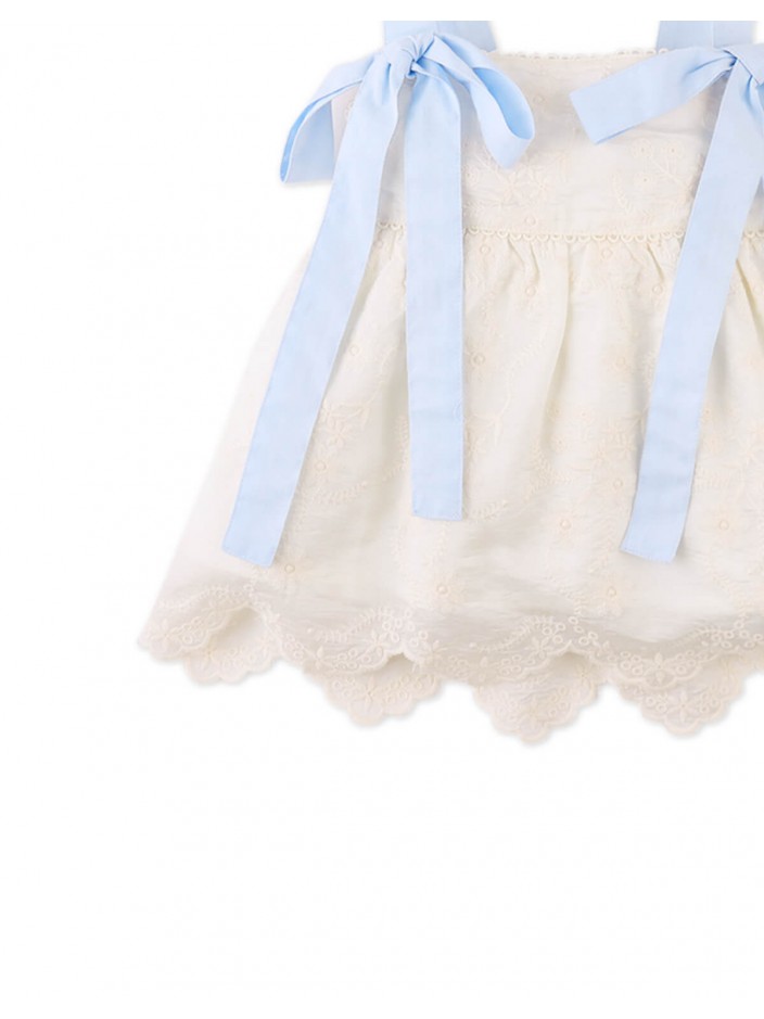 Leilani Embroidered Top with Bow Tie Straps