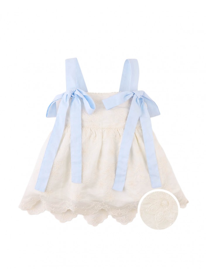 Leilani Embroidered Top with Bow Tie Straps