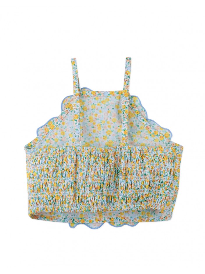 Eloise Halter Top in Multicolor with Large Flower Appliqué & Contrast Stitching