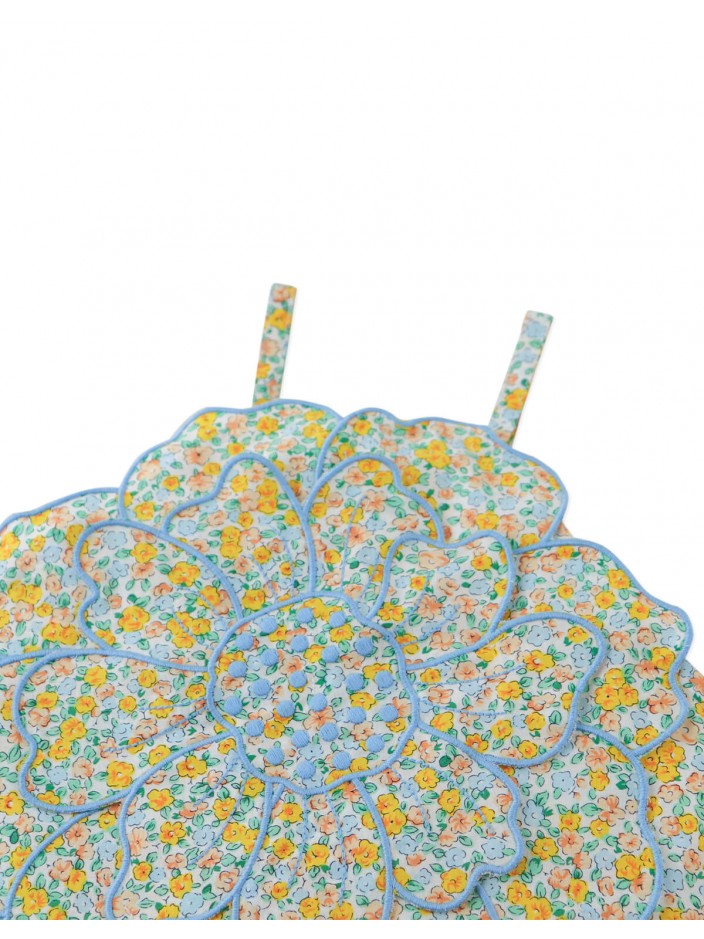 Eloise Halter Top in Multicolor with Large Flower Appliqué & Contrast Stitching