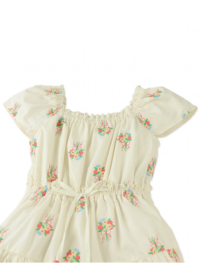 Avery Embroidered Dress with Bubble Sleeves