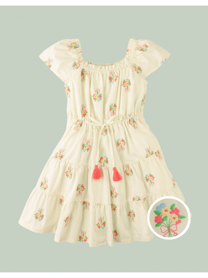 Avery Embroidered Dress with Bubble Sleeves