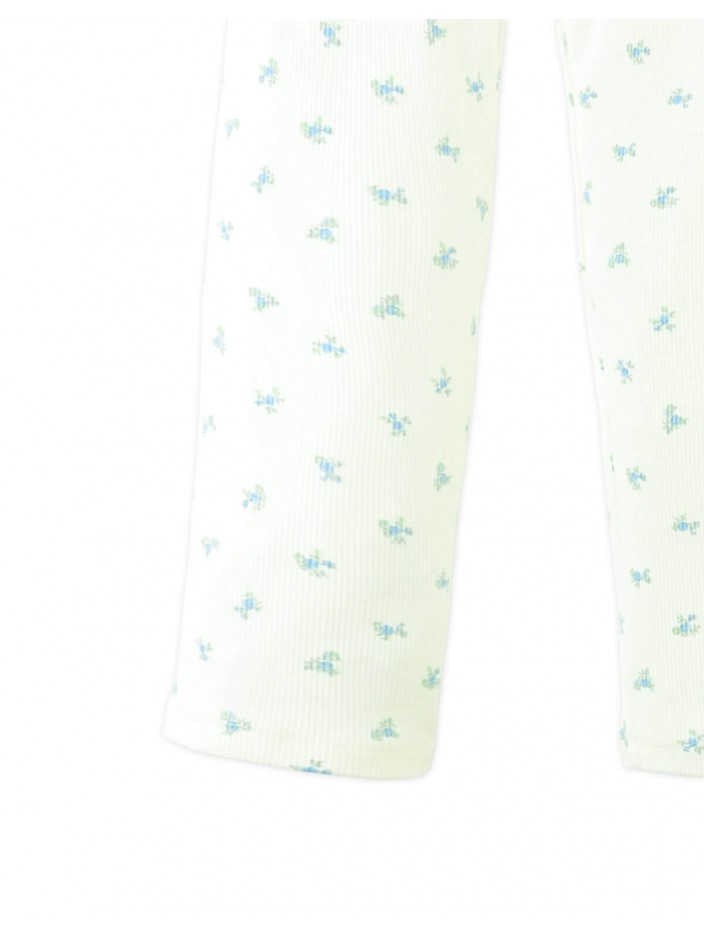 Zoya Ribbed Leggings In Off-White With All-Over Floral Prints