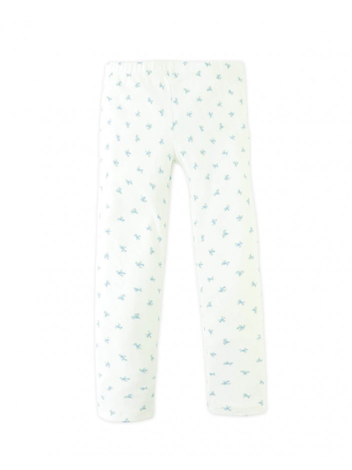 Zoya Ribbed Leggings In Off-White With All-Over Floral Prints