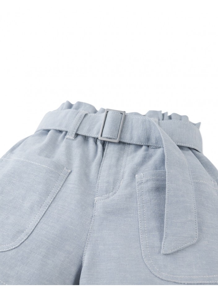 Amara Linen-like Cotton Shorts with Big Pockets & Belt