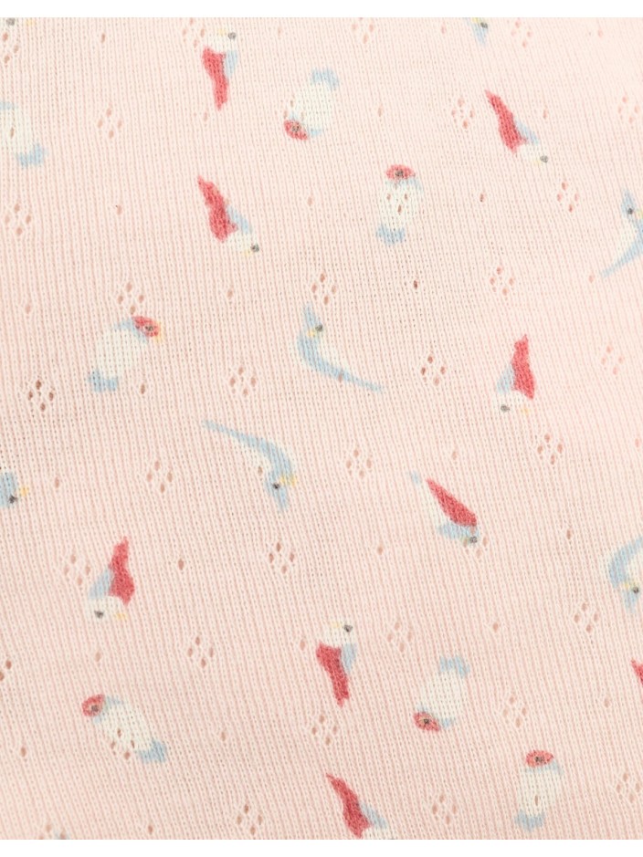 Dina Pointelle Shorts In Peach with All-Over Bird Print and Ruffles